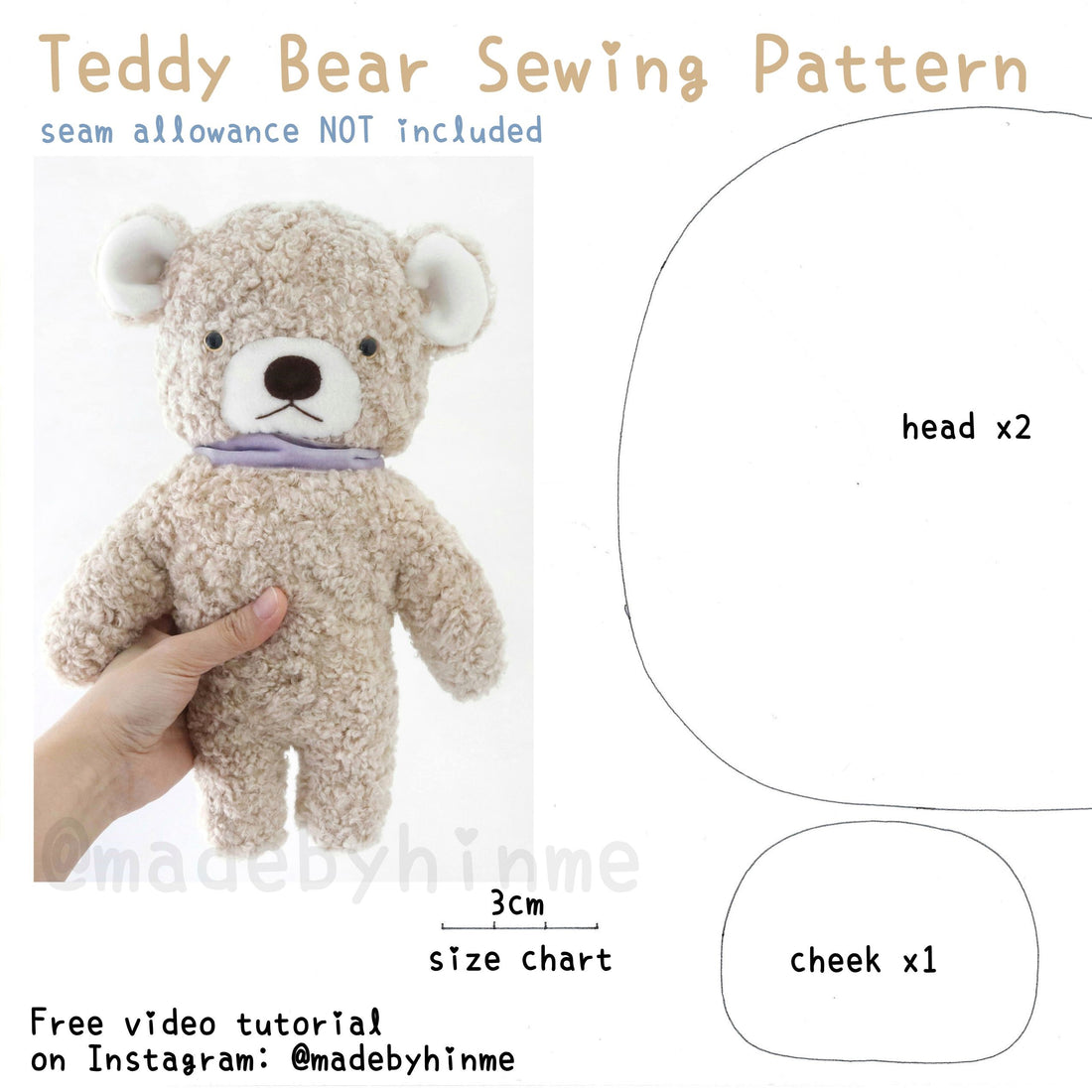 [Video]Teddy bear plush sewing pattern & tutorial